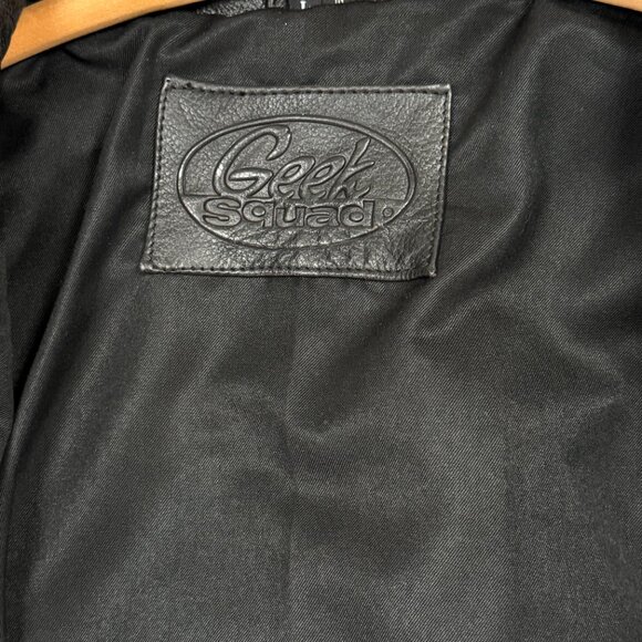 Geek Squad Leather Racing Stripe Jacket Black Orange Cream PC Techies Size L - Picture 14 of 15